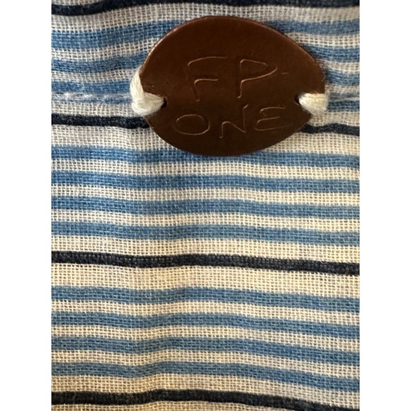 Free People One Drew Tuxedo Shirt Blue White Stripe Raw Hem Boho Y2K Belt 4 Dres - Picture 6 of 12